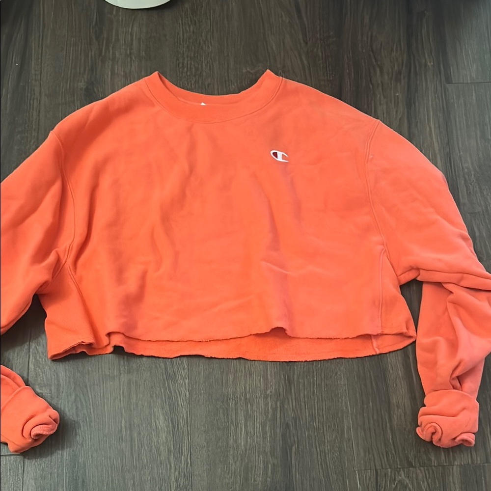 Champion neon coral oversized cropped hoodie